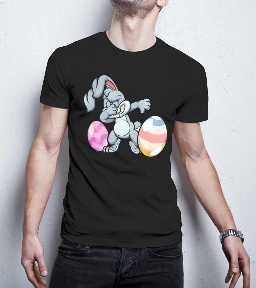 Hilarious Dabbing Easter Bunny Rabbit With Colorful Easter Eggs T-Shirt