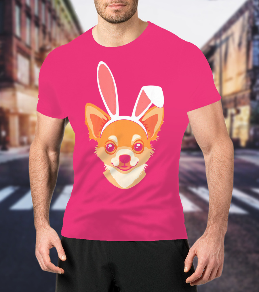Easter Joy Chihuahua With Bunny Ears Cartoon T-Shirt