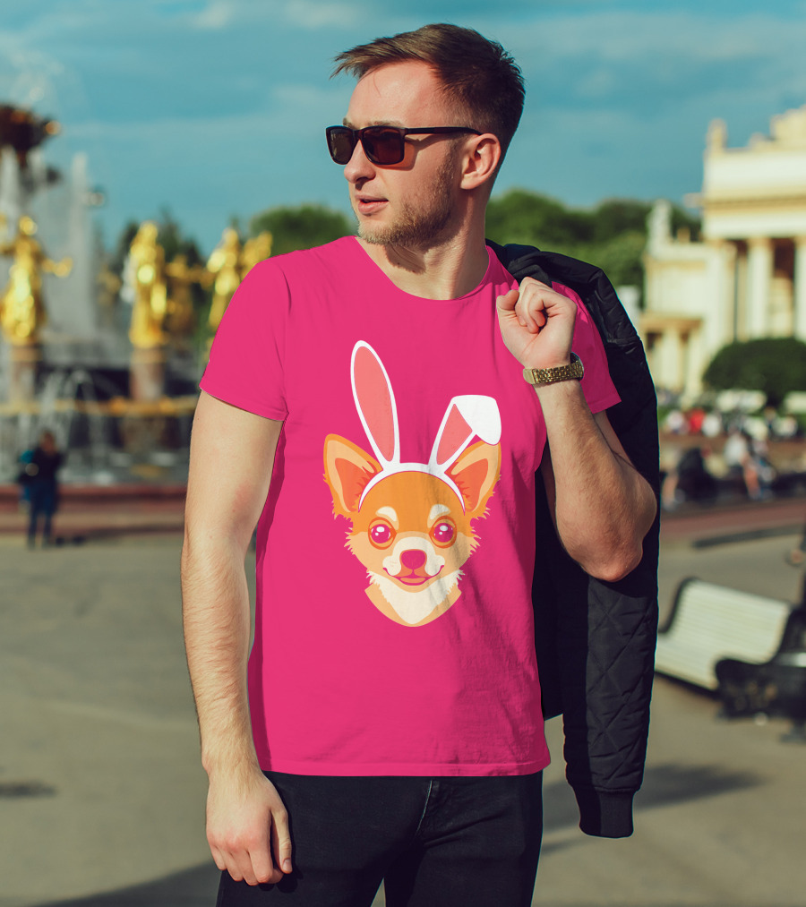 Easter Joy Chihuahua With Bunny Ears Cartoon T-Shirt