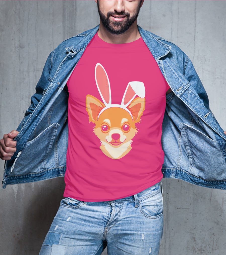 Easter Joy Chihuahua With Bunny Ears Cartoon T-Shirt