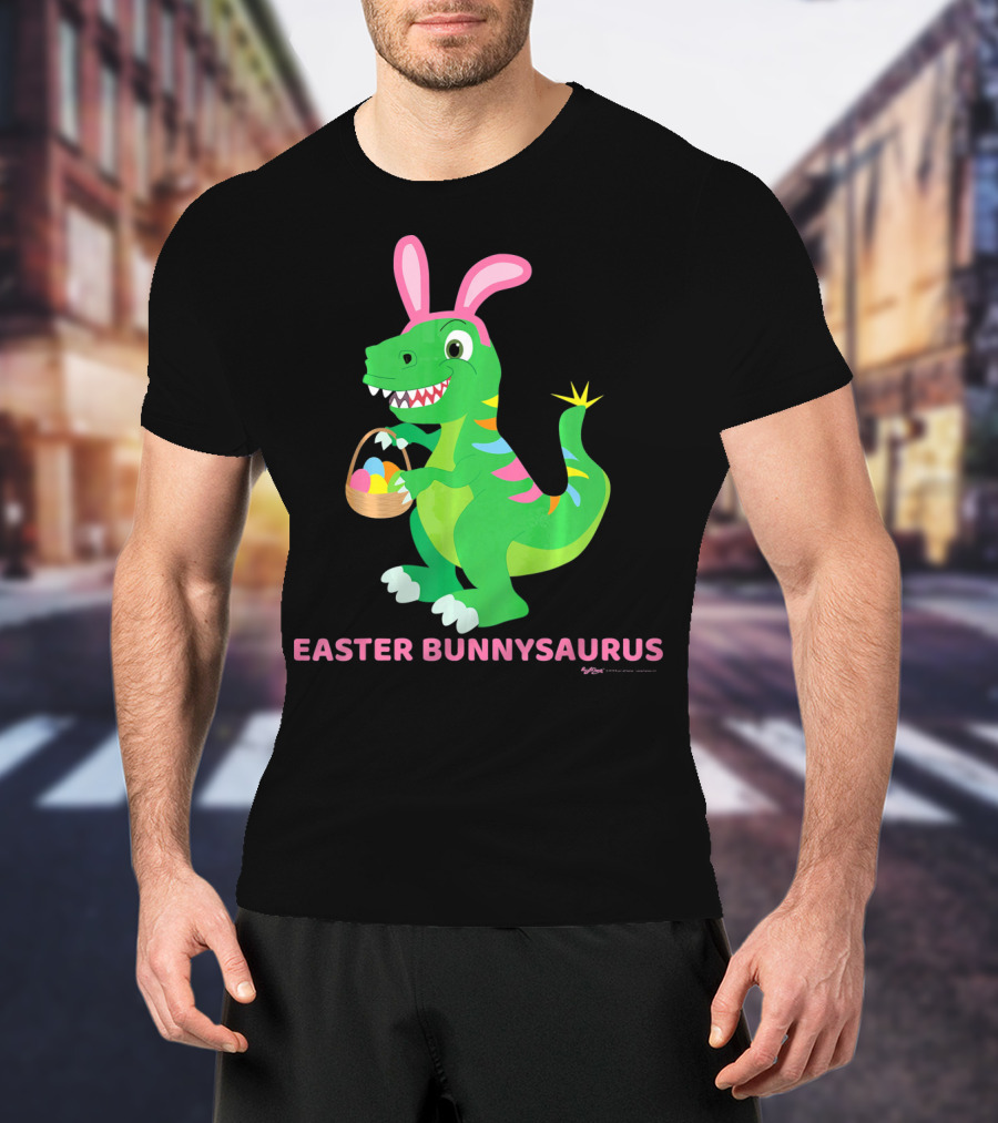 Easter Bunnysaurus Dinosaur With Bunny Ears And Egg Basket T-Shirt