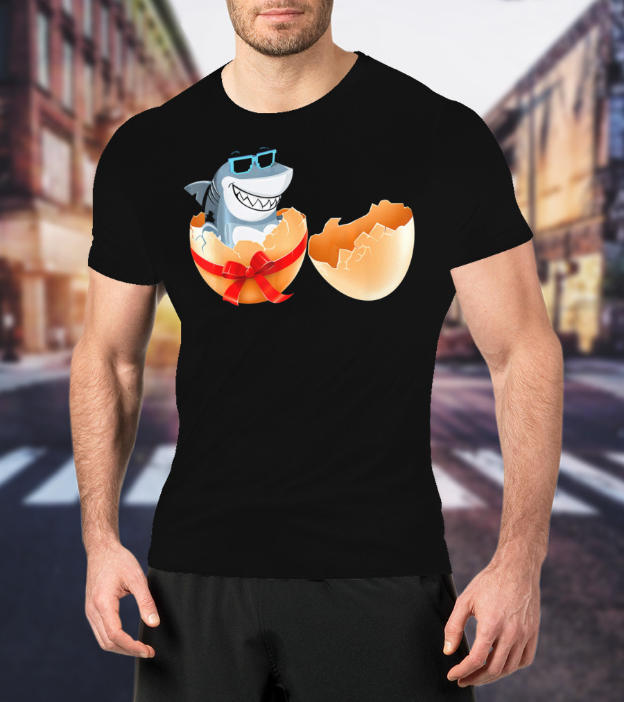Easter Shark In Sunglasses Hatching From Decorative Egg T-Shirt