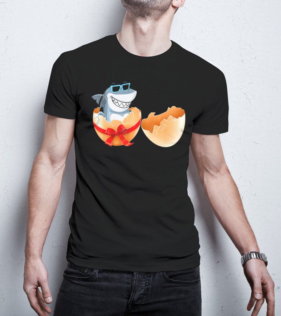 Easter Shark In Sunglasses Hatching From Decorative Egg T-Shirt