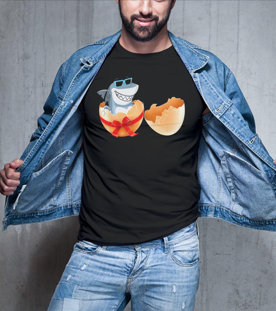 Easter Shark In Sunglasses Hatching From Decorative Egg T-Shirt