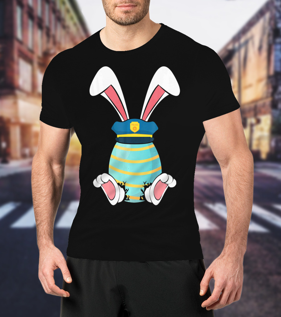 Bunny Easter Egg With Police Hat And Bunny Ears T-Shirt