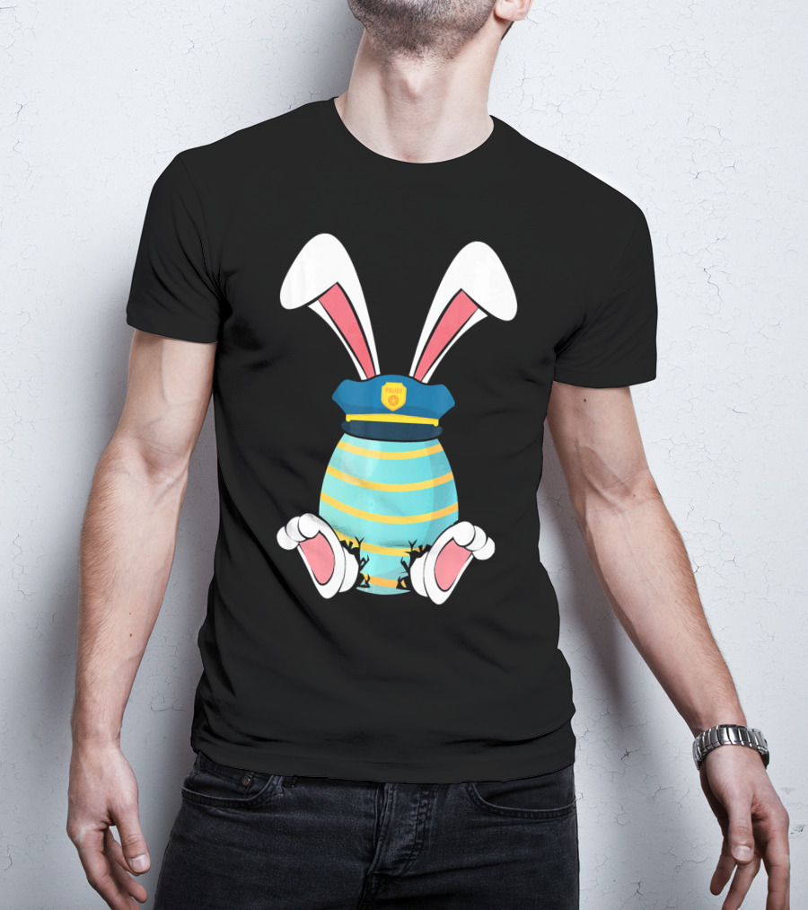 Bunny Easter Egg With Police Hat And Bunny Ears T-Shirt
