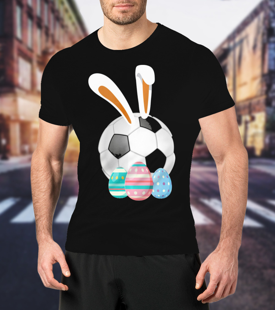 Easter Bunny And Soccer Ball With Colorful Eggs For Boys T-Shirt