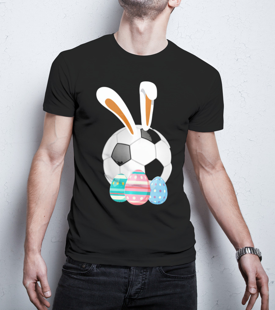 Easter Bunny And Soccer Ball With Colorful Eggs For Boys T-Shirt