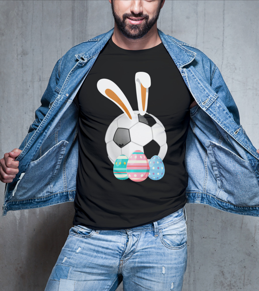 Easter Bunny And Soccer Ball With Colorful Eggs For Boys T-Shirt