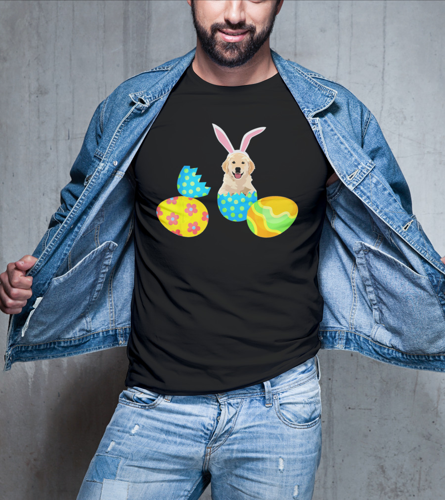 Labrador In Easter Eggs With Bunny Ears And Colorful T-Shirt
