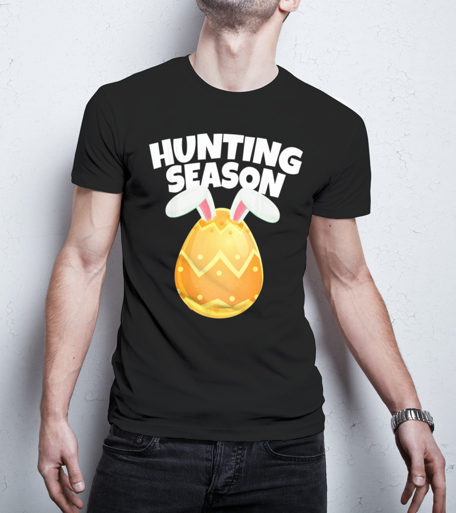 Hunting Season Happy Easter Egg Bun With Bunny Ears T-Shirt