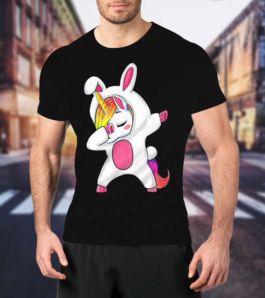 Girls Dabbing Easter Unicorn Rabbit T-Shirt