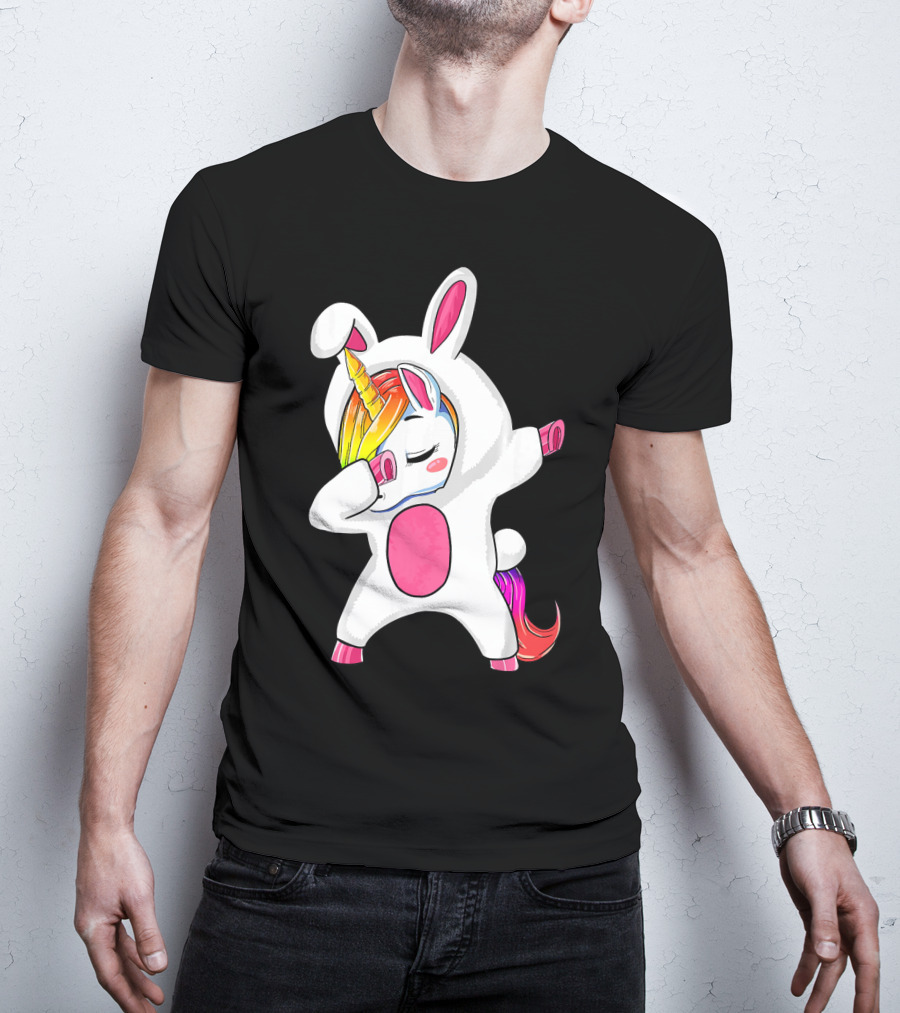 Girls Dabbing Easter Unicorn Rabbit T-Shirt