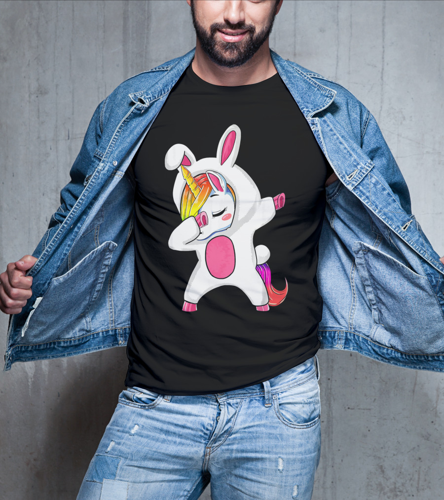 Girls Dabbing Easter Unicorn Rabbit T-Shirt