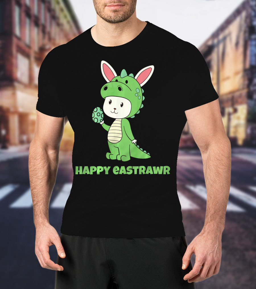 Happy Eastrawr Dinosaur Bunny Costume Holding Easter Egg T-Shirt