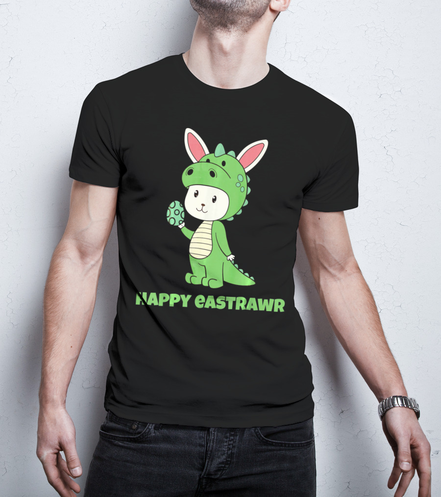 Happy Eastrawr Dinosaur Bunny Costume Holding Easter Egg T-Shirt