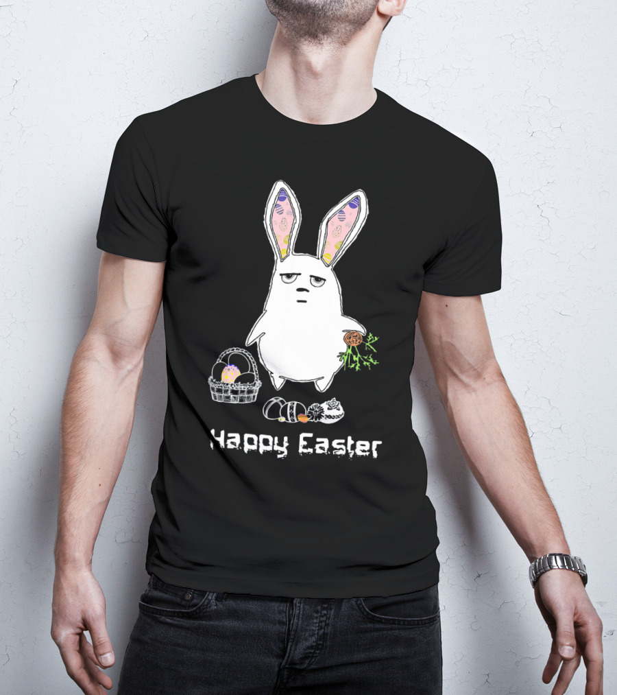 Gloomy Bunny With Easter Basket And Eggs Happy Easter T-Shirt