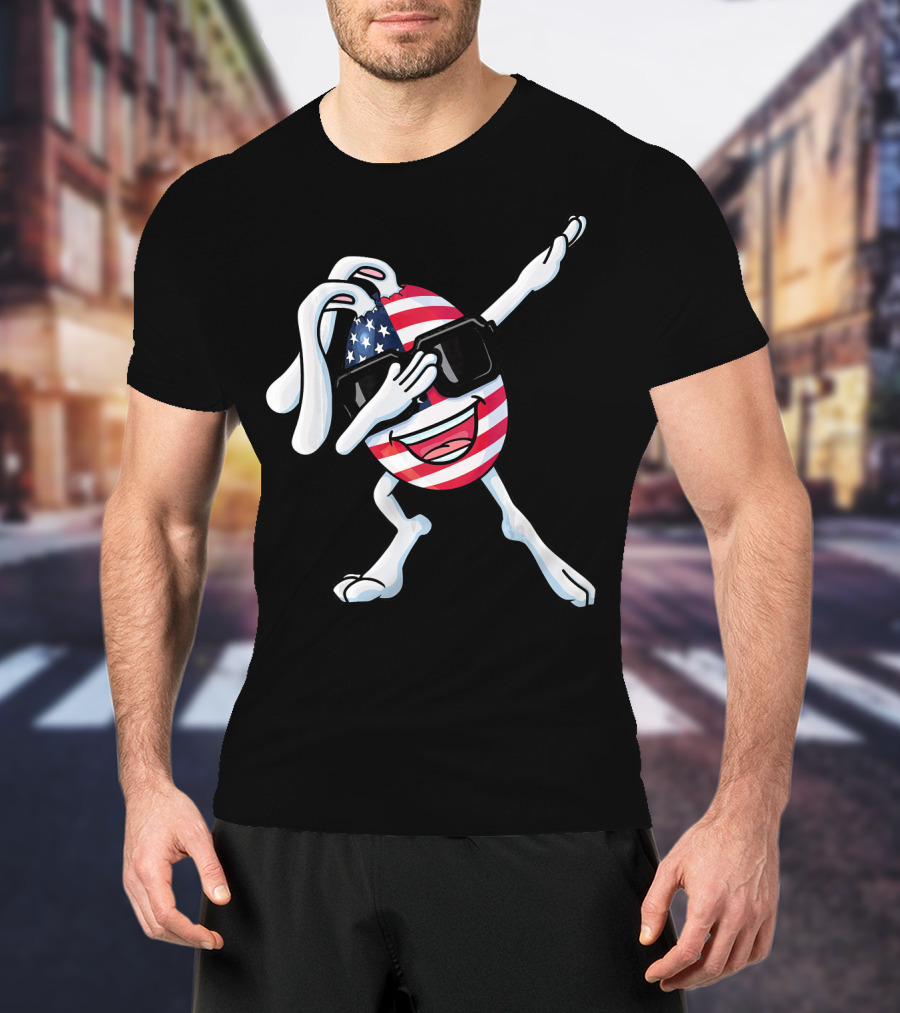Funny Dabbing Easter Bunny American Flag Egg USA T-Shirt