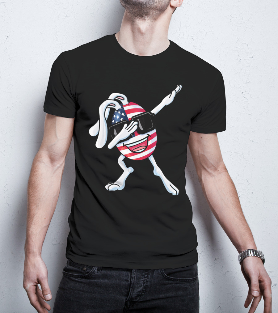 Funny Dabbing Easter Bunny American Flag Egg USA T-Shirt