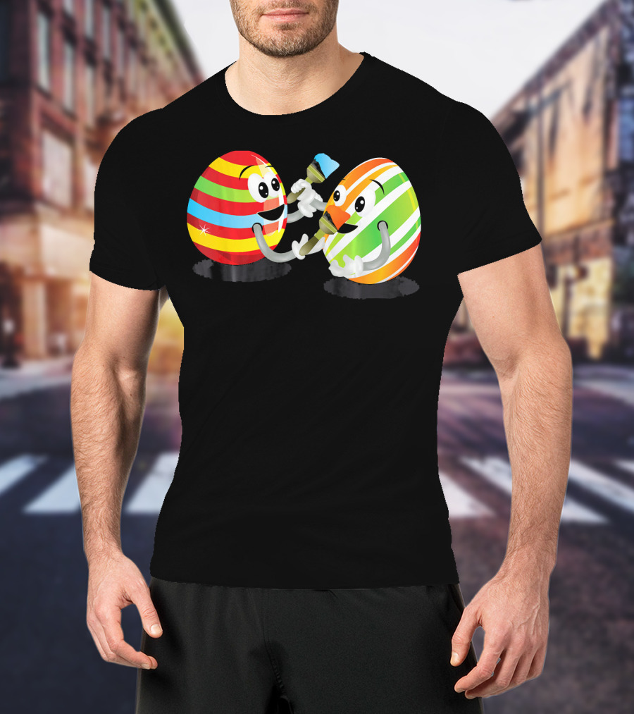 Egg Painting Funny Easter Coloring Activity With Striped Cartoon Eggs T-Shirt