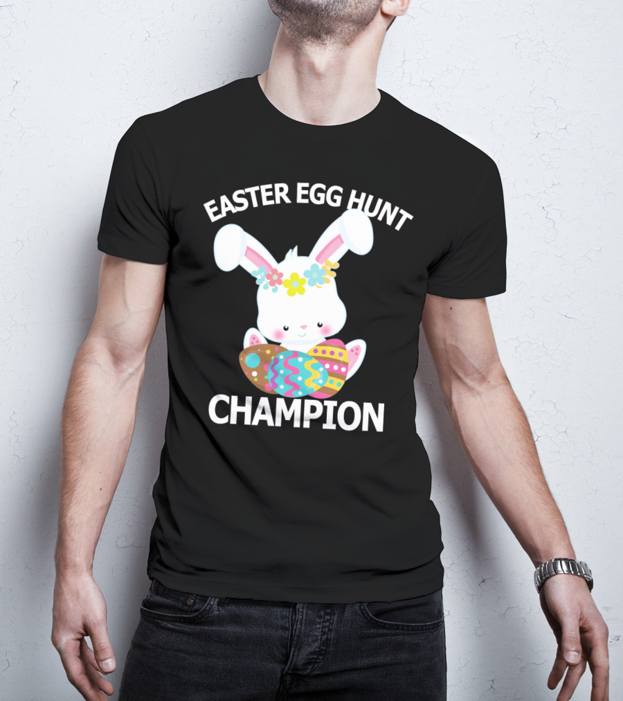 Easter Egg Hunt Champion Cute Bunny With Colorful Eggs T-Shirt