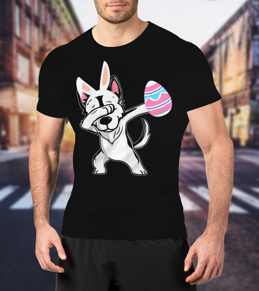 Easter Bunny Ears Dabbing Husky With Colorful Egg T-Shirt