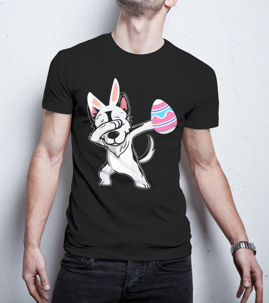 Easter Bunny Ears Dabbing Husky With Colorful Egg T-Shirt