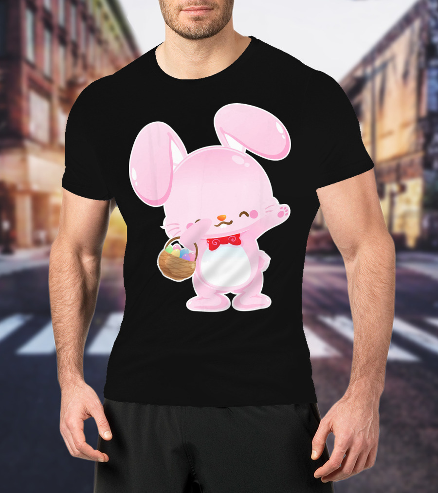 Dabbing Pink Easter Bunny With Egg Basket T-Shirt