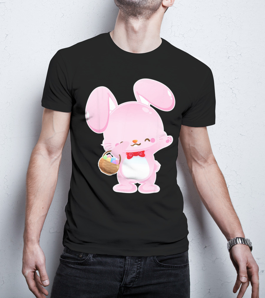 Dabbing Pink Easter Bunny With Egg Basket T-Shirt