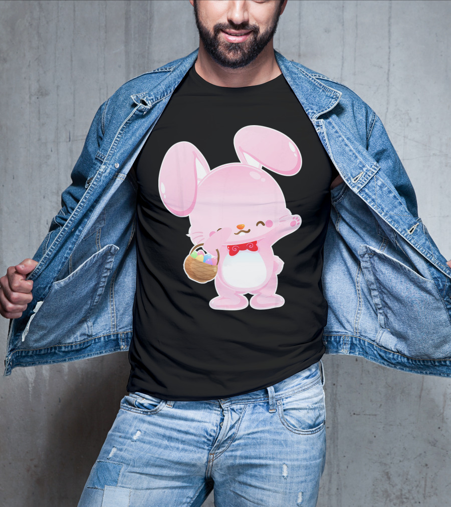Dabbing Pink Easter Bunny With Egg Basket T-Shirt