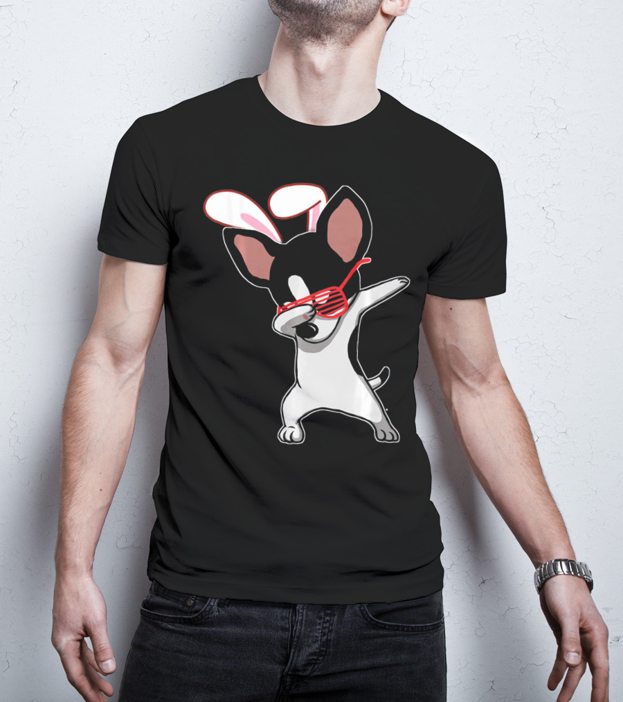 Easter Bunny Dabbing Chihuahua With Bunny Ears And Sunglasses T-Shirt