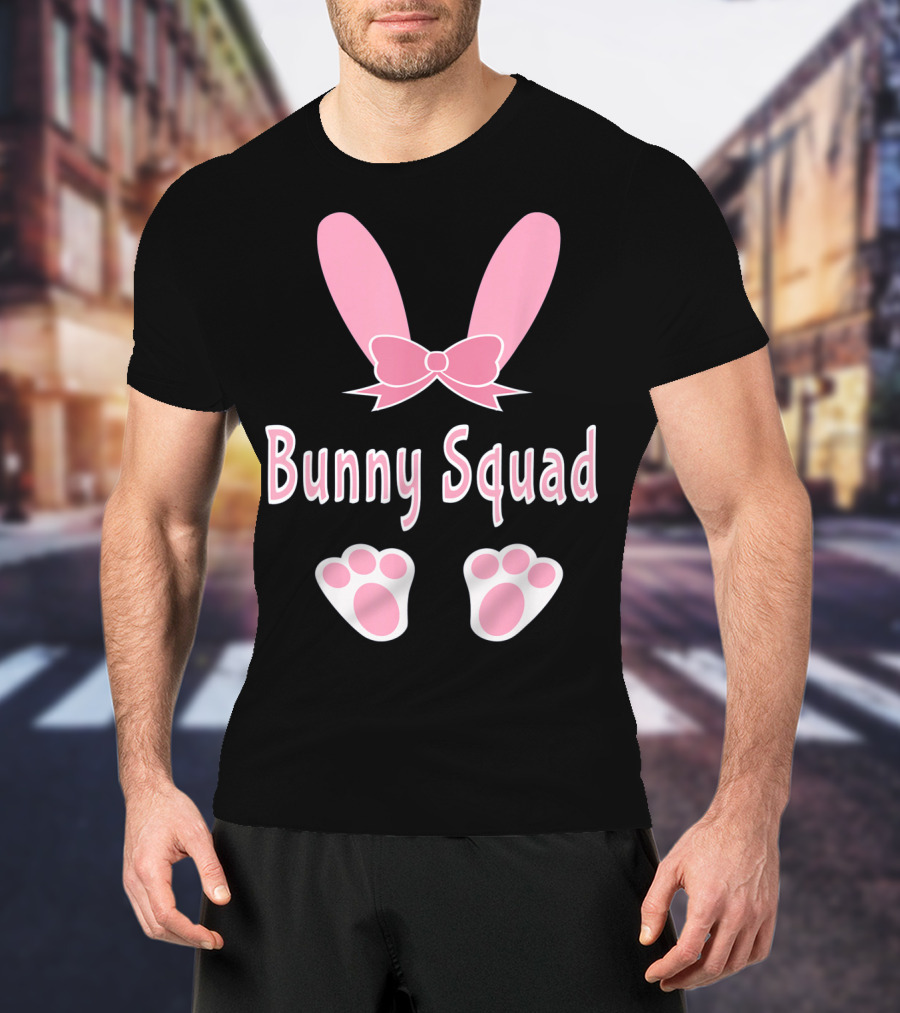 Bunny Squad Cute Bunny Rabbit Ear Bow Paw Prints T-Shirt