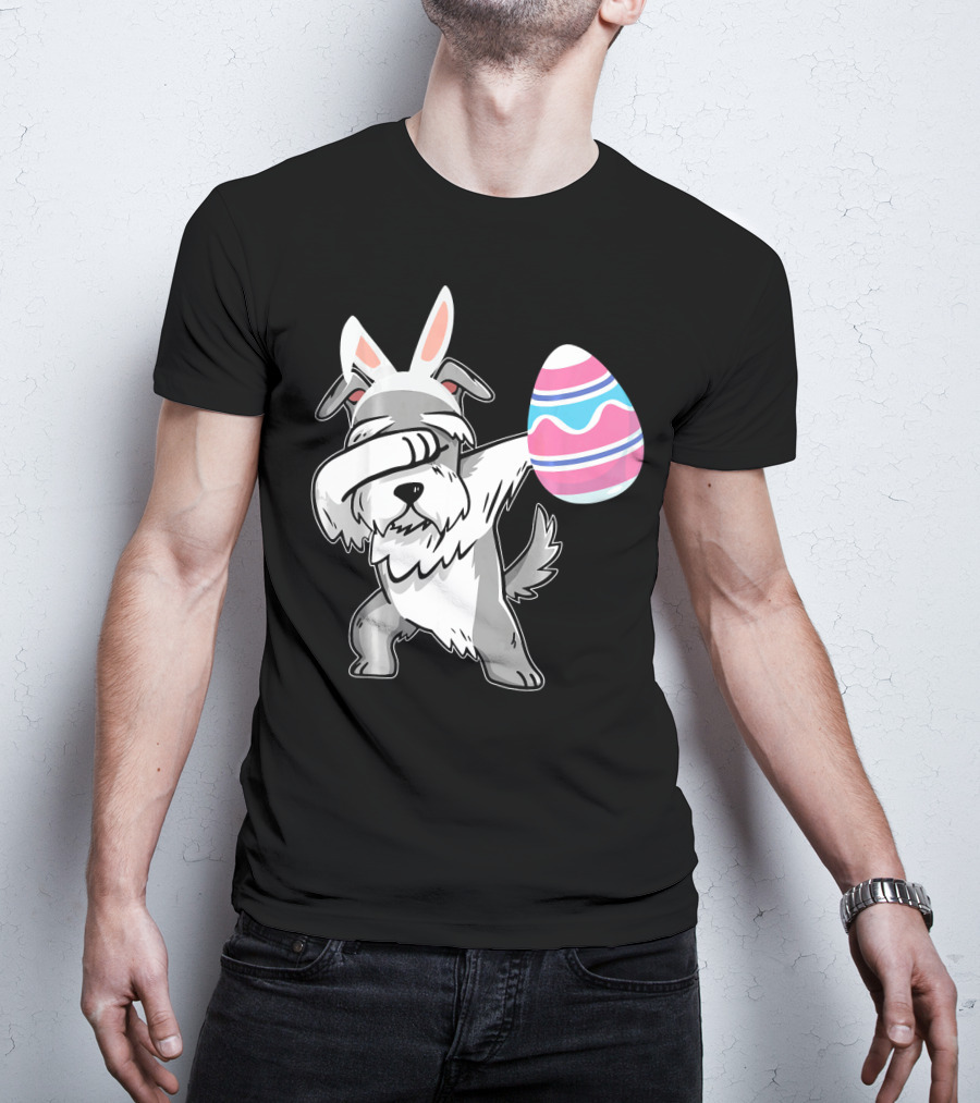 Easter Bunny Ears Schnauzer Dog Dabbing With Colorful Egg T-Shirt