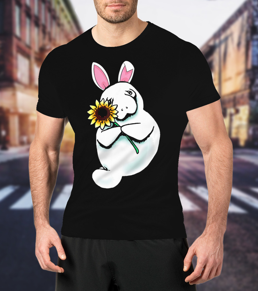 Sunflower Hugging Manatee Bunny T-Shirt