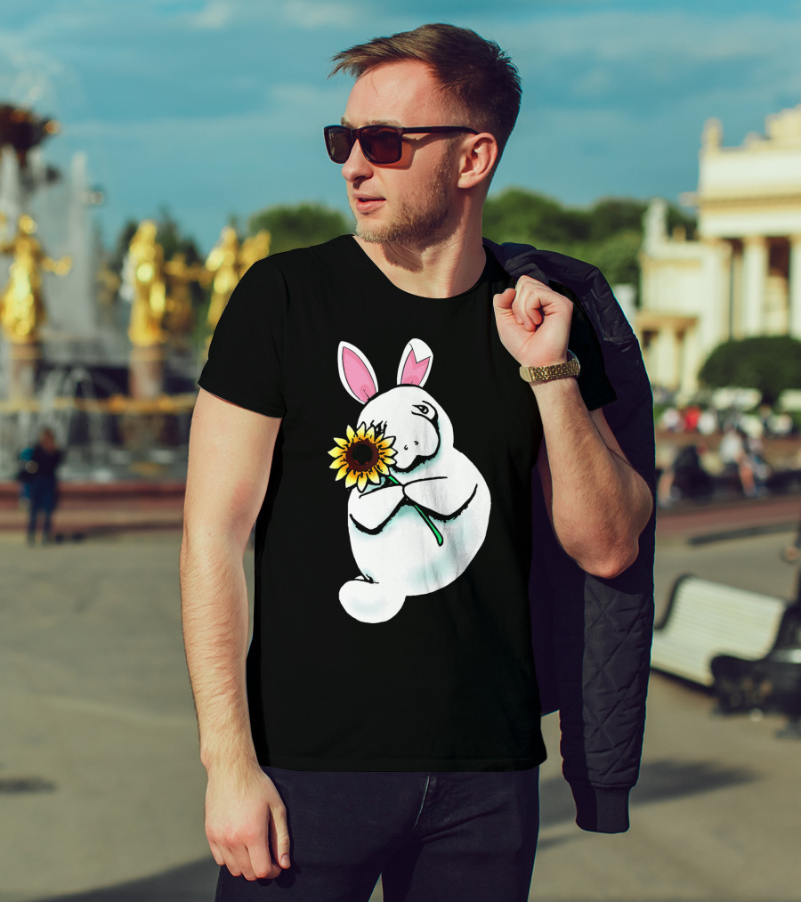 Sunflower Hugging Manatee Bunny T-Shirt