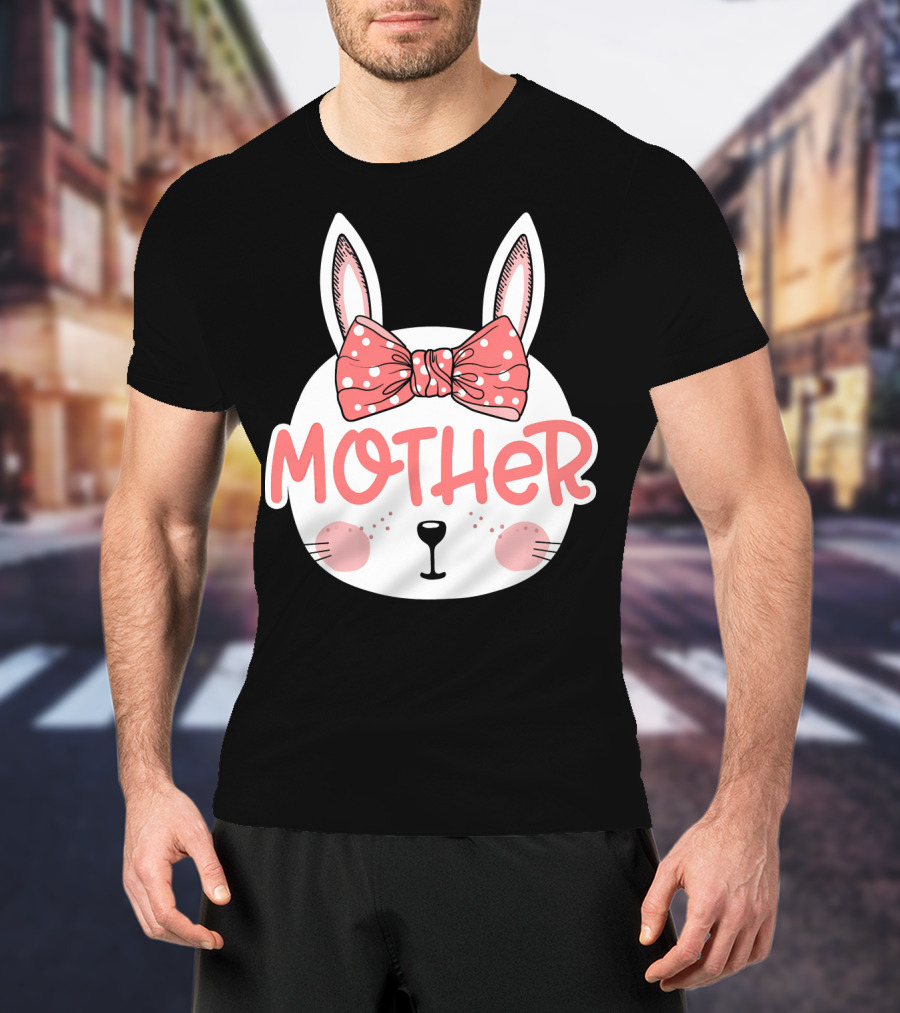 Easter Bunny Mother Pink Bow Ears Cute Face T-Shirt