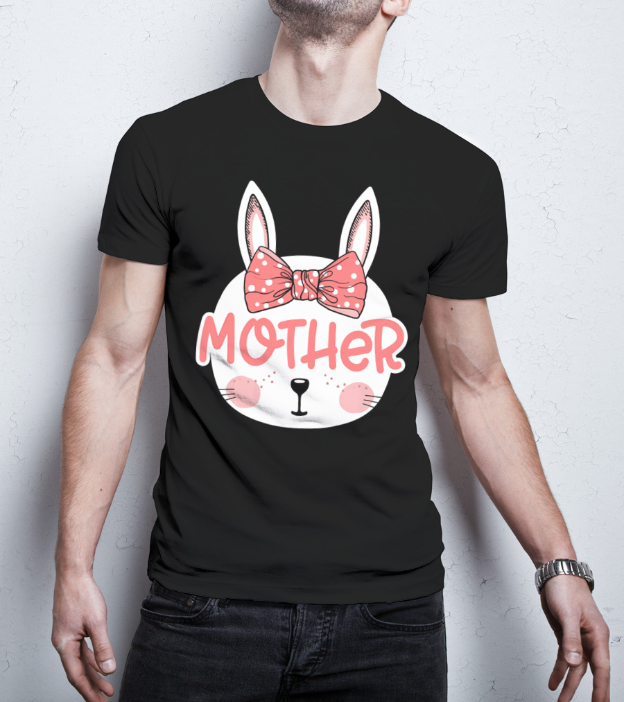 Easter Bunny Mother Pink Bow Ears Cute Face T-Shirt