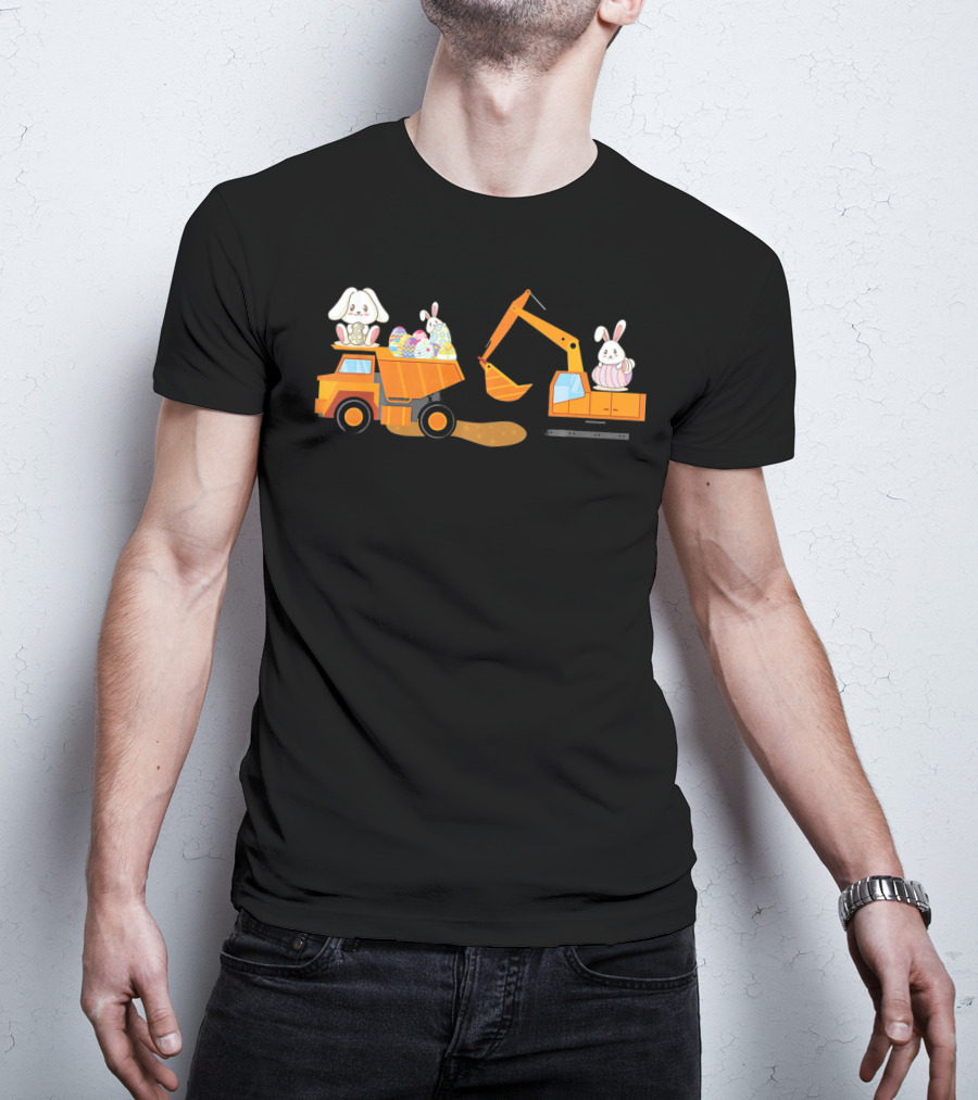 Easter Bunny With Eggs On Construction Site Scene T-Shirt