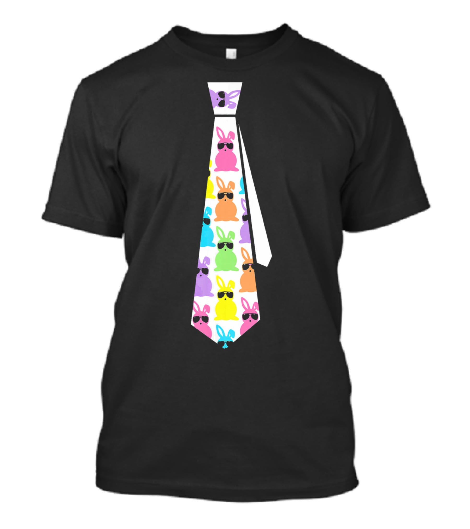 Funny Colorful Easter Bunny Necktie With Sunglasses T-Shirt