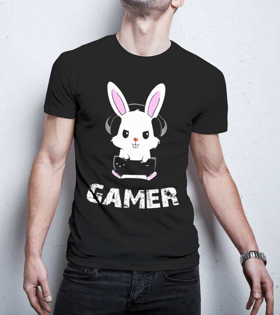 Gamer Bunny Headphones Easter Boys Gaming Men T-Shirt