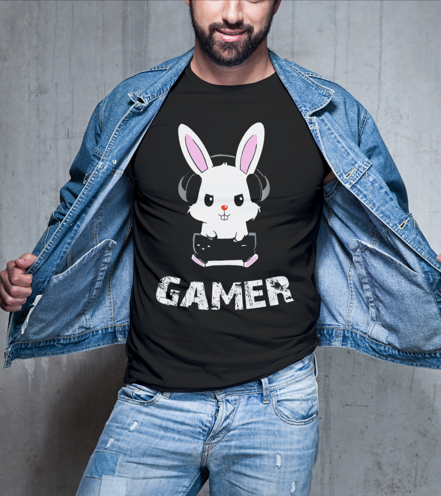Gamer Bunny Headphones Easter Boys Gaming Men T-Shirt