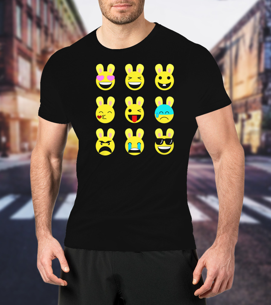 Cool Funny Emoticon Emojis Easter Bunny Faces T-Shirt