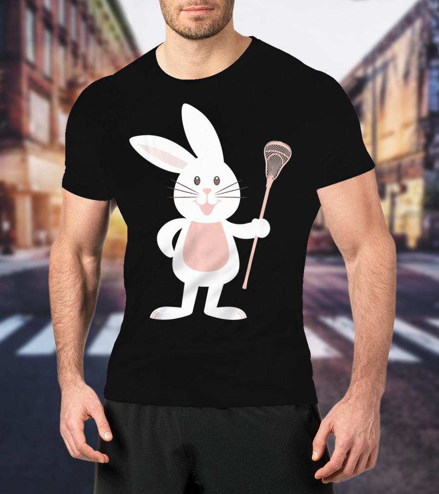 Cute Lacrosse Easter Bunny Holding Stick T-Shirt