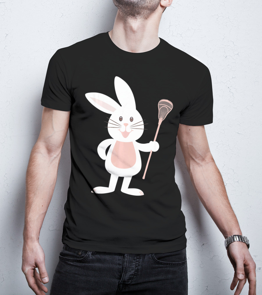 Cute Lacrosse Easter Bunny Holding Stick T-Shirt