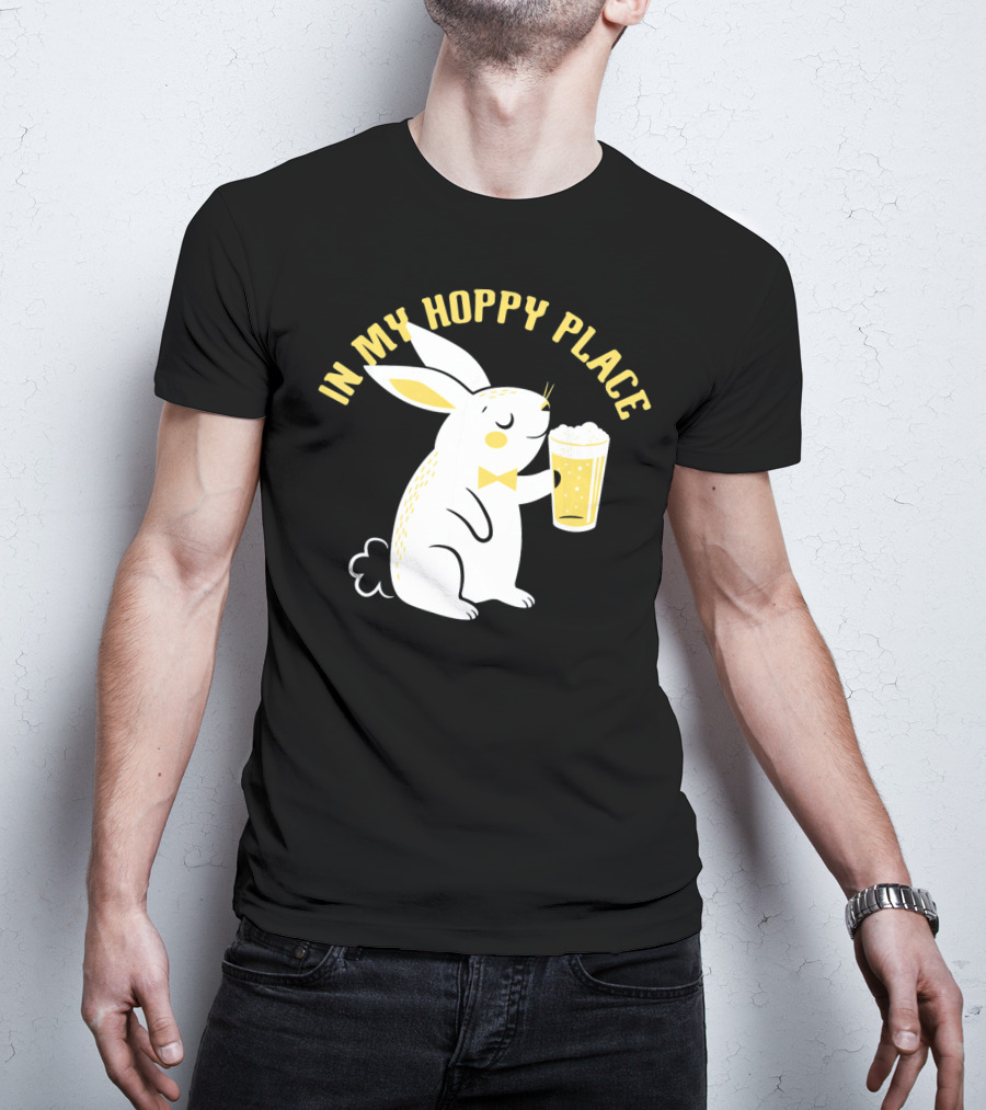 In My Hoppy Place Cute Bunny Drinking Beer T-Shirt