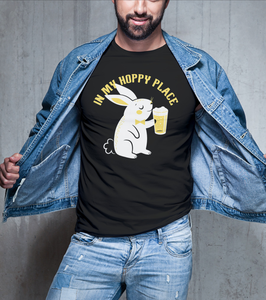 In My Hoppy Place Cute Bunny Drinking Beer T-Shirt