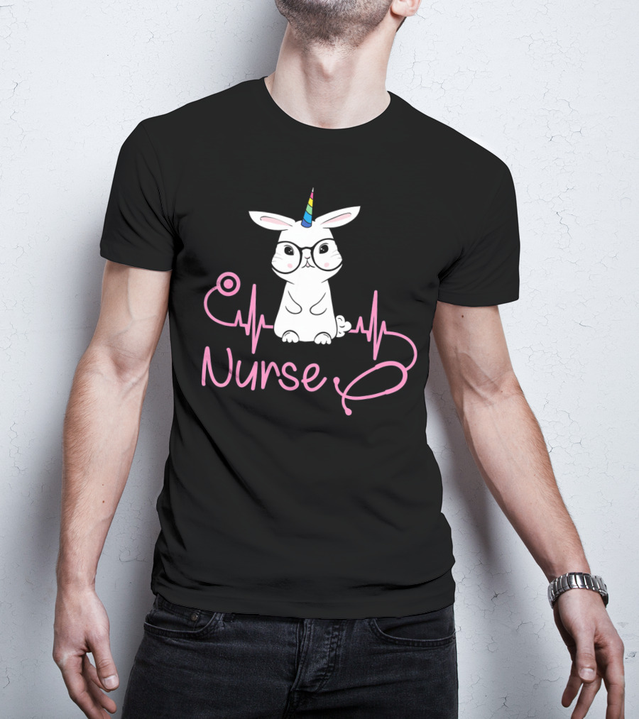 Nurse Unicorn Bunny Stethoscope Heartbeat T-Shirt