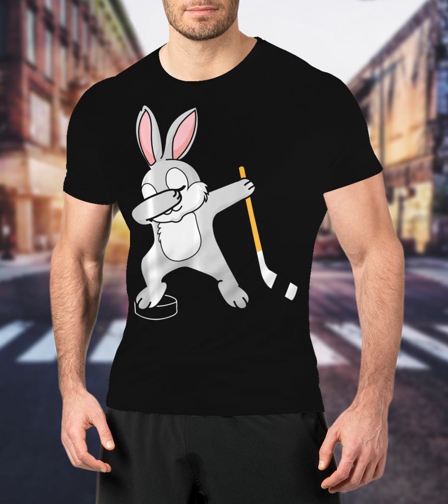 Dabbing Bunny Playing Hockey Easter Day T-Shirt