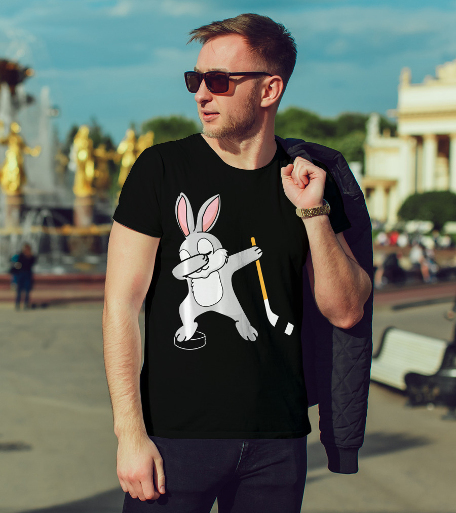 Dabbing Bunny Playing Hockey Easter Day T-Shirt