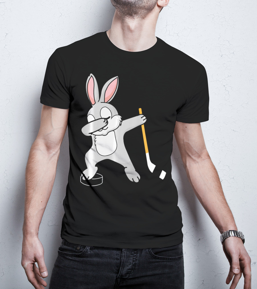 Dabbing Bunny Playing Hockey Easter Day T-Shirt